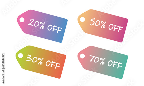Set of colorful percent off discount label tags