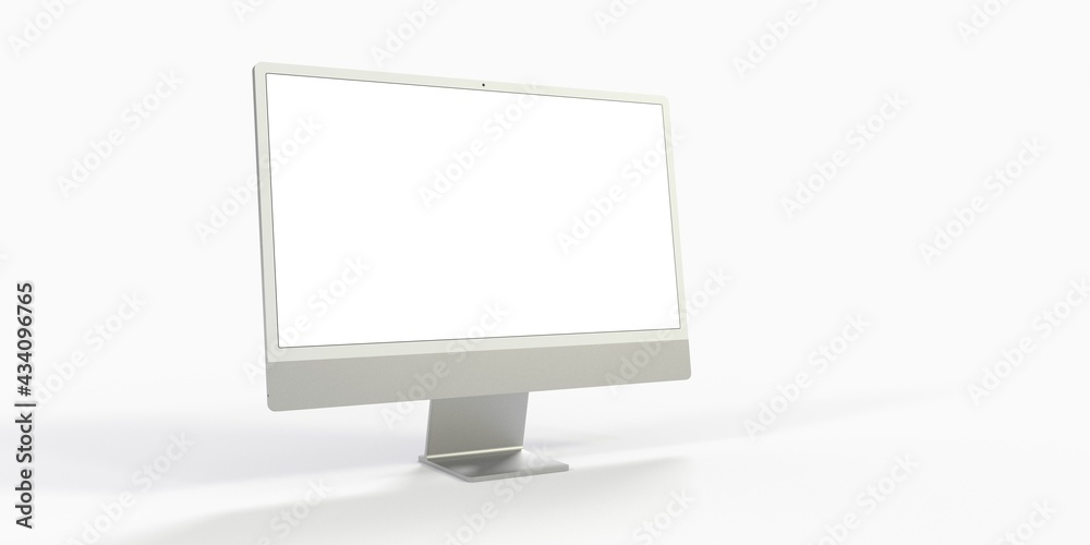 Computer display with blank white screen 3d. Computer display with blank white screen 3d.