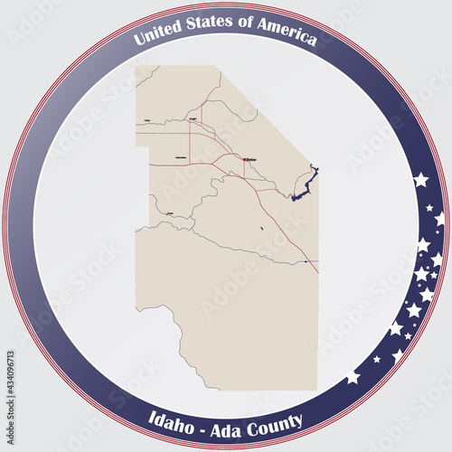 Large and detailed map of Ada county in Idaho, USA.