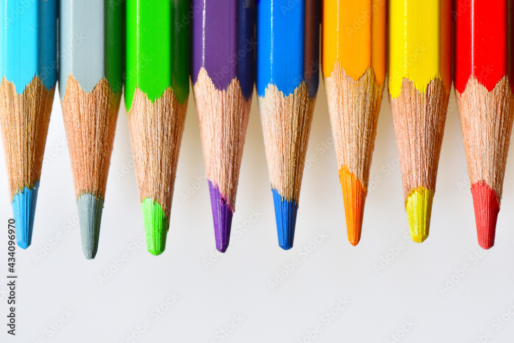 Top down view of neatly arranged tips of colored pencils. Top down view of neatly arranged tips of colored pencils.