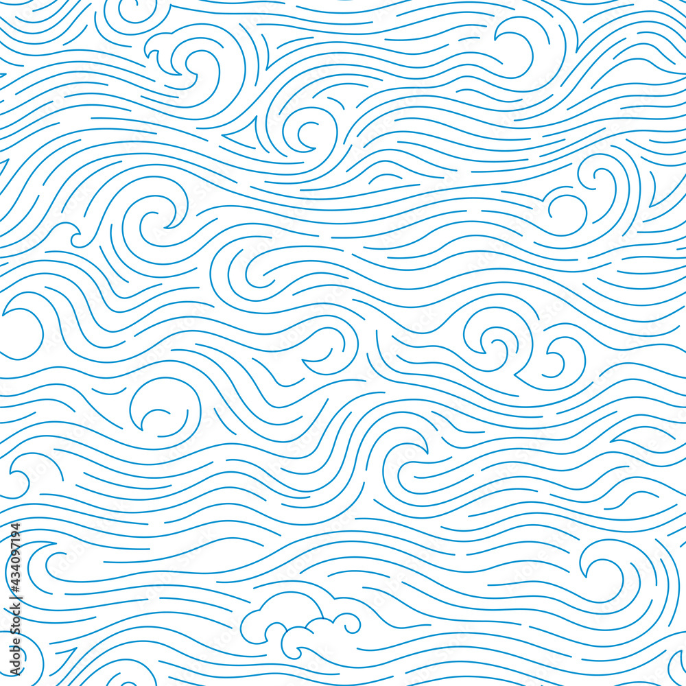 Vector ocean background with abstract waves. Seamless pattern with ...