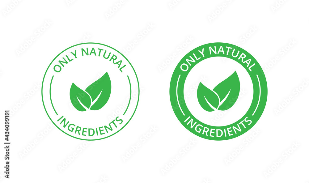 Only natural ingredients stamp, organic product icon, eco emblem, green label - obrazy, fototapety, plakaty 