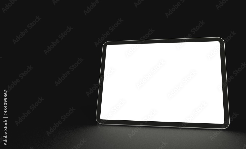 Photo 3D brandless tablet with empty screen isolated black background Photo 3D brandless tablet with empty screen isolated black background