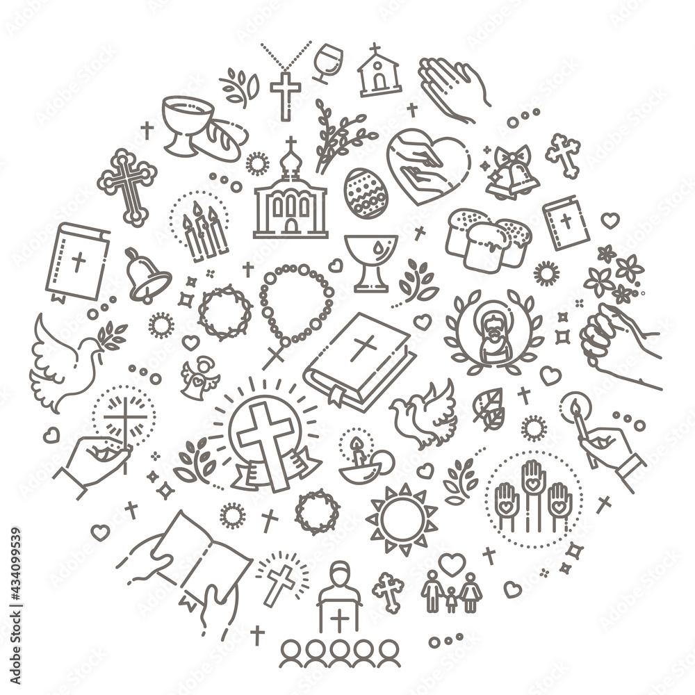 Christianity flat line icon set. Religion related icons Christianity flat line icon set. Religion related icons