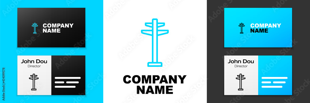 Blue line Electric tower used to support an overhead power line icon isolated on white background. High voltage power pole line. Logo design template element. Vector Blue line Electric tower used to support an overhead power line icon isolated on white background. High voltage power pole line. Logo design template element. Vector