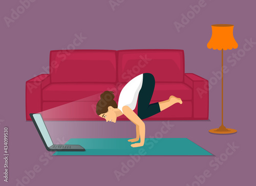 girl doing yoga exercise workout online at home