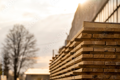 Storage of piles of wooden boards on the sawmill Fototapet