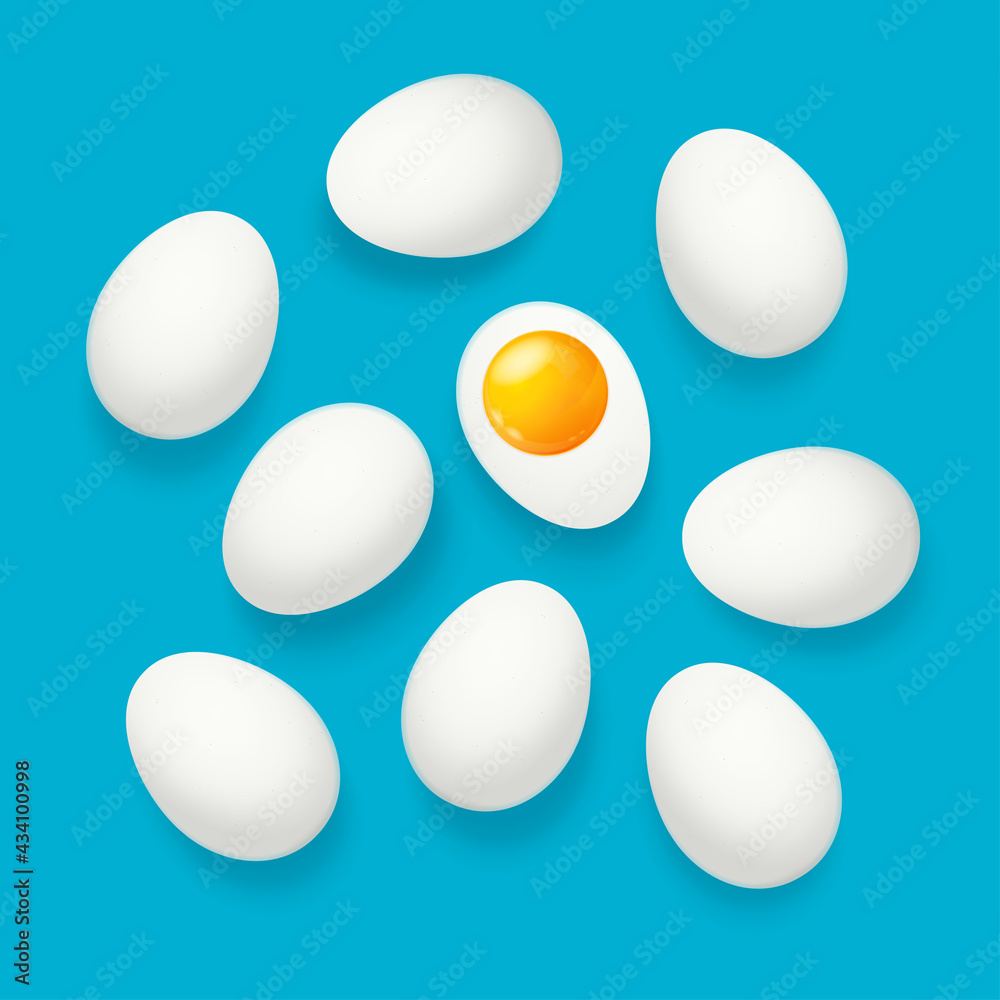 Realistic Detailed 3d White Whole Eggs and Half. Vector Realistic Detailed 3d White Whole Eggs and Half. Vector
