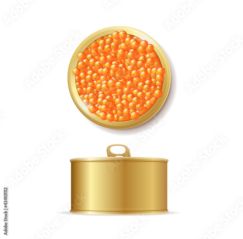 Realistic Detailed 3d Red Caviar Can Set. Vector