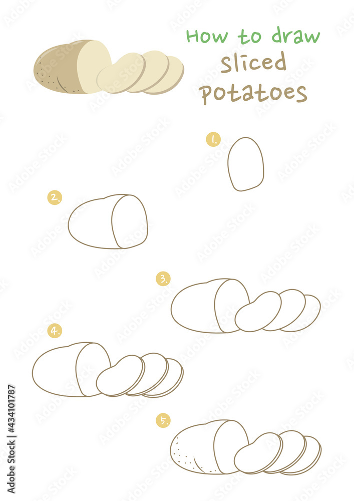 How to draw sliced potatoes vector illustration. Draw sliced potatoes