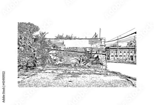 Building view with landmark of Flint is the 
city in Michigan. Hand drawn sketch illustration in vector.