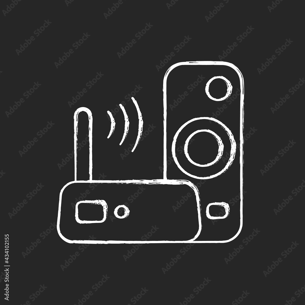 Media streaming device chalk white icon on black background. Watching television on Internet-connected device. Wi-Fi connection. Connecting TV to Internet. Isolated vector chalkboard illustration Media streaming device chalk white icon on black background. Watching television on Internet-connected device. Wi-Fi connection. Connecting TV to Internet. Isolated vector chalkboard illustration