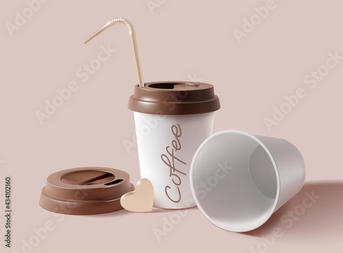 Realistic Detailed 3d Paper Coffee Cup Set. Vector