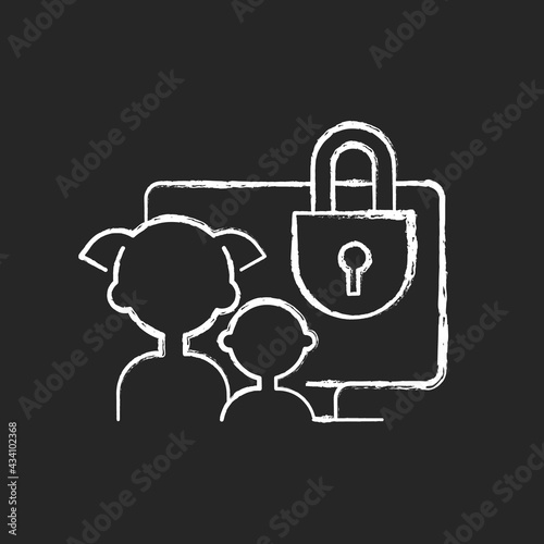 Parental control chalk white icon on black background. Purchase restrictions for children. Kids profiles. Prevention from watching age-inappropriate content. Isolated vector chalkboard illustration