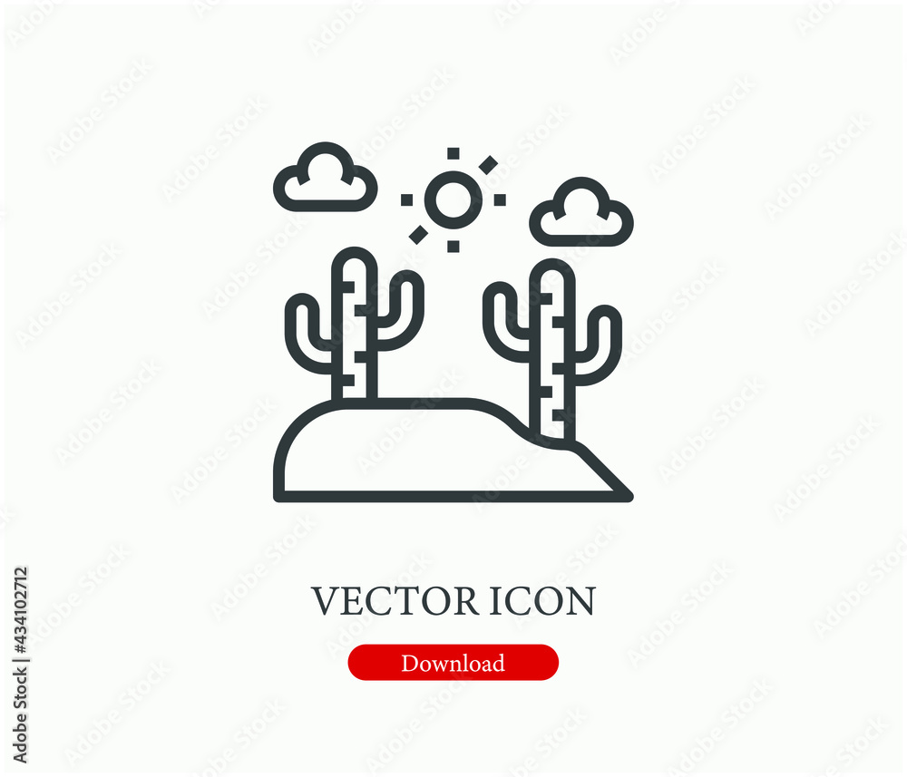 Cactus vector icon.  Editable stroke. Symbol in Line Art Style for Design, Presentation, Website or Apps Elements, Logo. Pixel vector graphics - Vector