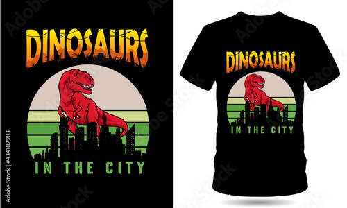 Dinosaur in the city tshirt design