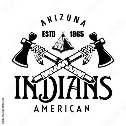 Native american indians vector vintage emblem, label, badge or logo in monochrome style isolated on white background