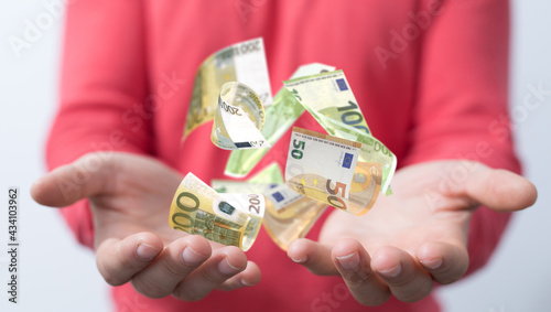 euro bills flying around  i...