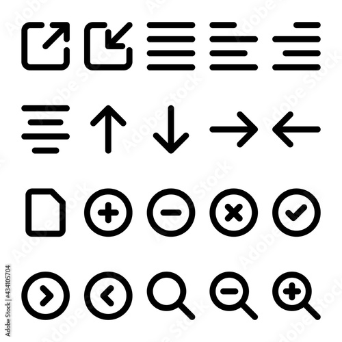 Bold line icons for user interface.