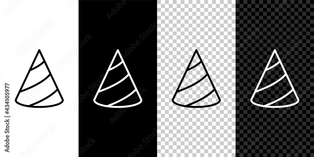 Set line Party hat icon isolated on black and white, transparent background. Birthday hat. Vector Set line Party hat icon isolated on black and white, transparent background. Birthday hat. Vector