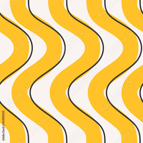 Abstract seamless pattern with yellow wavy lines