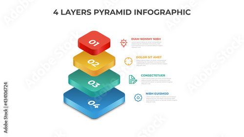 pyramid infographic template with 4 layers, list, options, steps, layout vector.