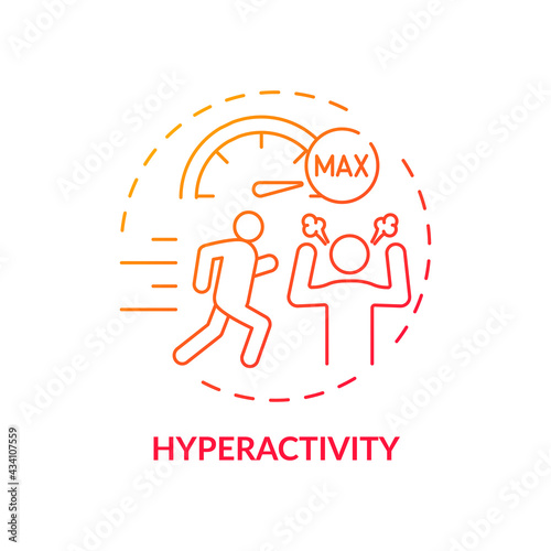 Hyperactivity red gradient concept icon. Attention deficit disorder. Problem with focusing. Self control issue idea thin line illustration. Vector isolated outline RGB color drawing