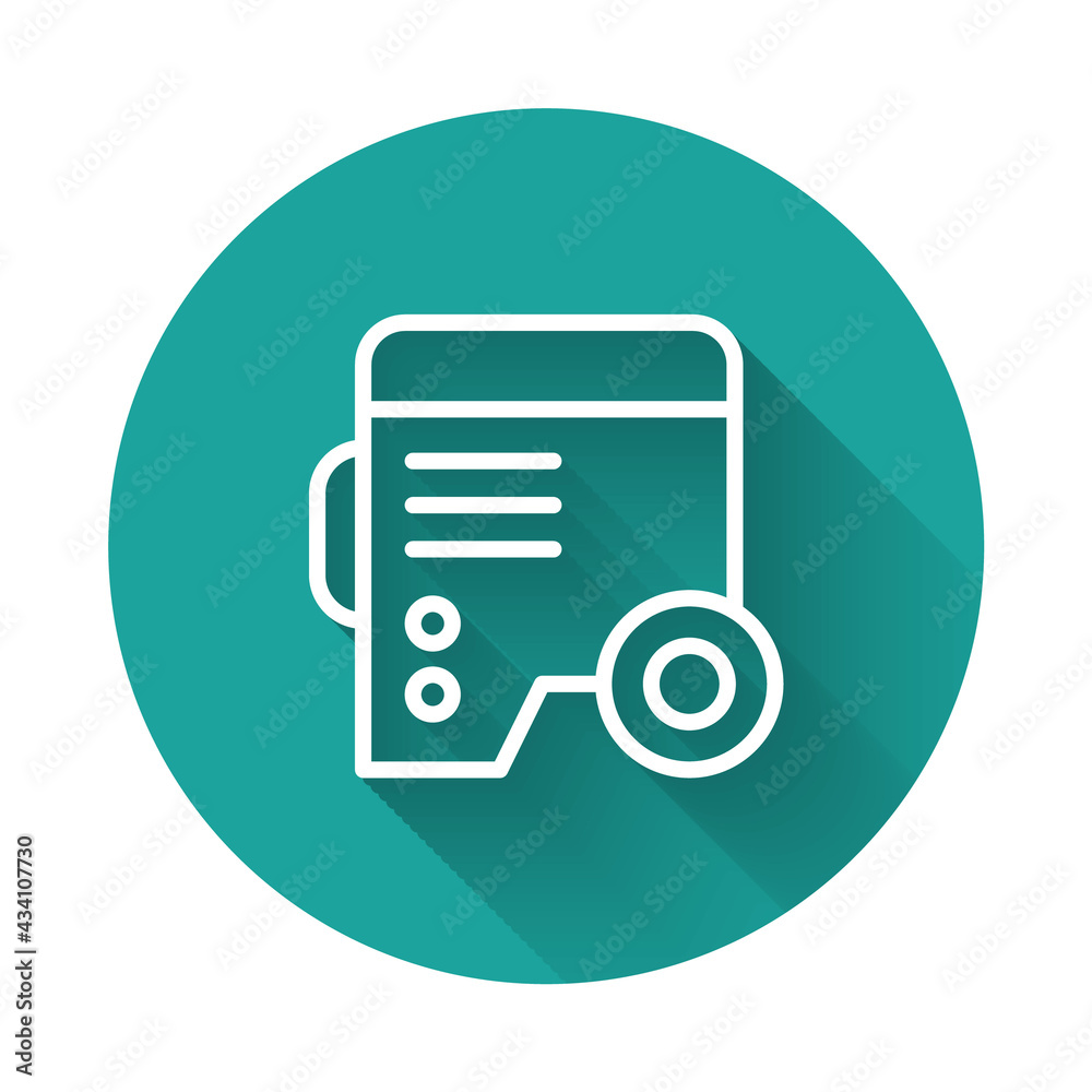 White line Portable power electric generator icon isolated with long shadow background. Industrial and home immovable power generator. Green circle button. Vector White line Portable power electric generator icon isolated with long shadow background. Industrial and home immovable power generator. Green circle button. Vector