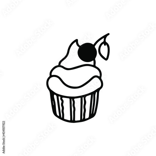 Cupcake icon. Drawing, isolated on white background.