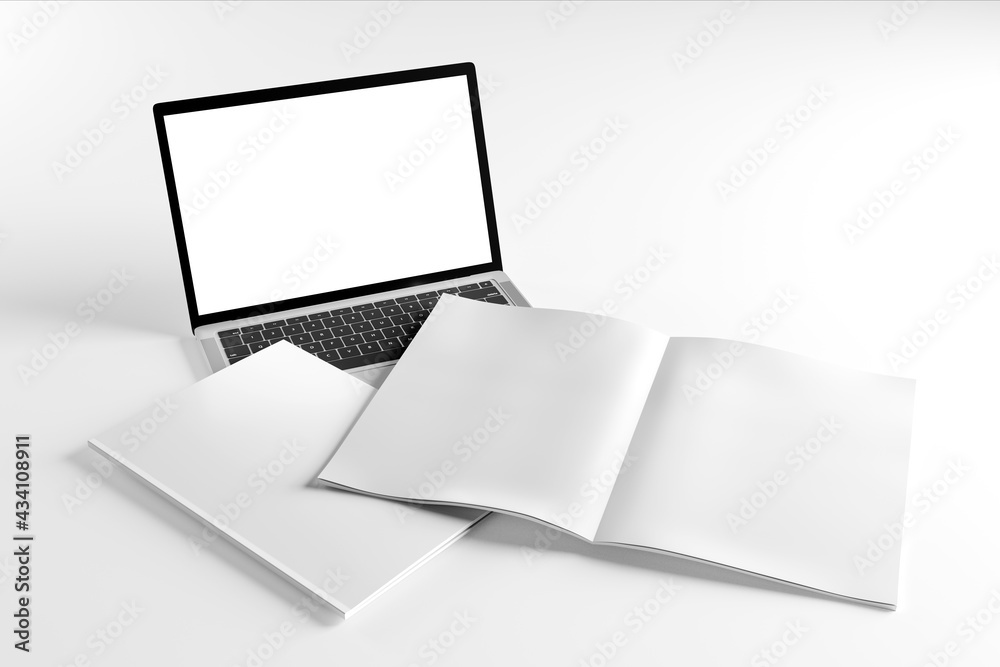 Isolated Devices and magazine Mockup - 3d rendering.
