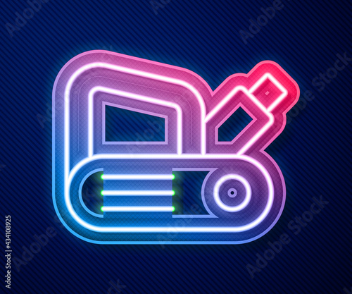 Glowing neon line Electric planer tool icon isolated on blue background. Vector