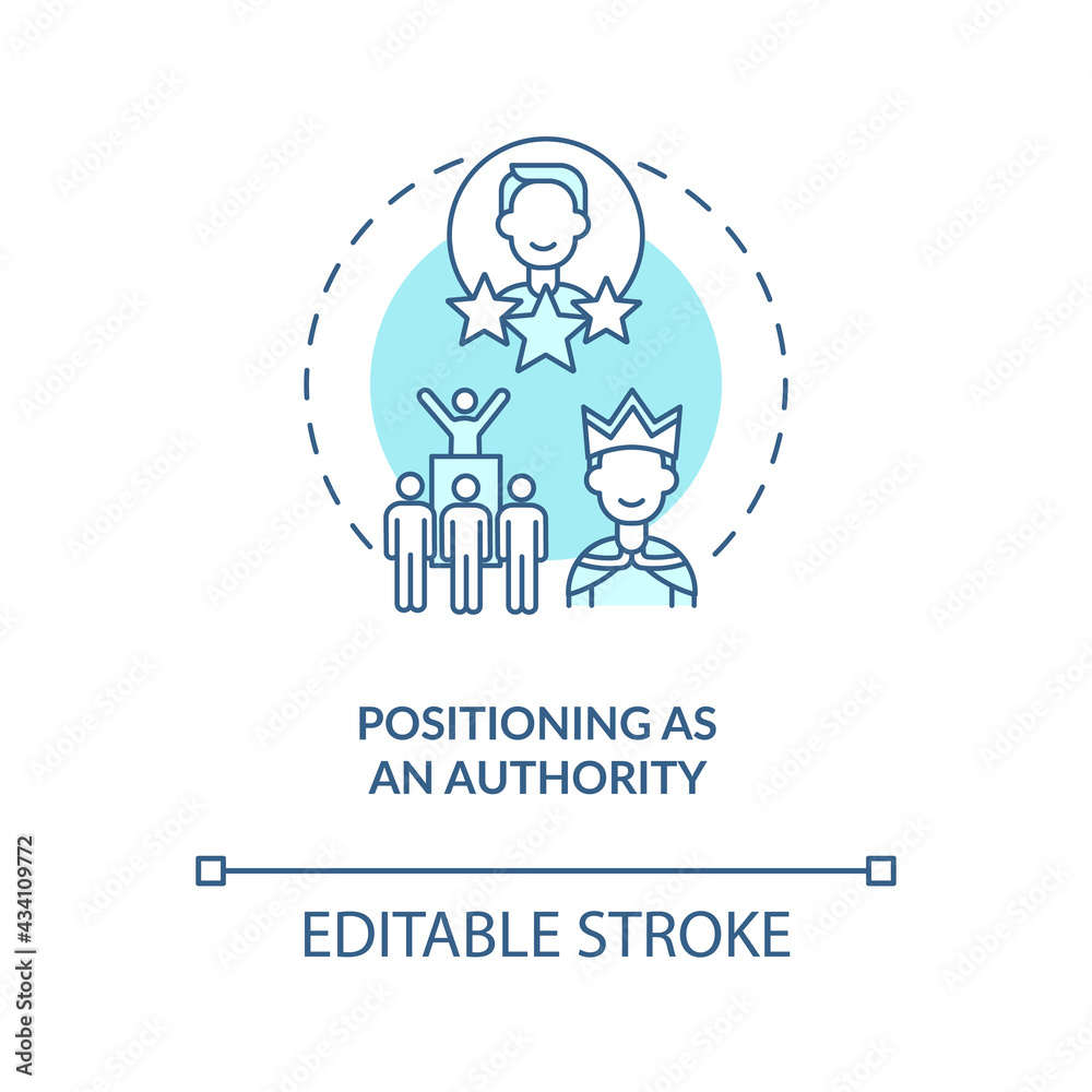 Positioning as authority blue concept icon. Business influence. Company CEO. Successful career promotion idea thin line illustration. Vector isolated outline RGB color drawing. Editable stroke Positioning as authority blue concept icon. Business influence. Company CEO. Successful career promotion idea thin line illustration. Vector isolated outline RGB color drawing. Editable stroke
