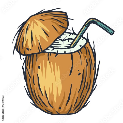 Coconut exotic cocktail. Tropical beach summer fruit coco. Hawaii nature drink bar