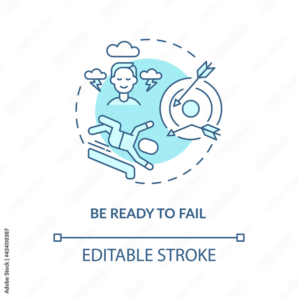 Be ready to fail blue concept icon. Goal setting, achievement. Learning from experience. Business development idea thin line illustration. Vector isolated outline RGB color drawing. Editable stroke