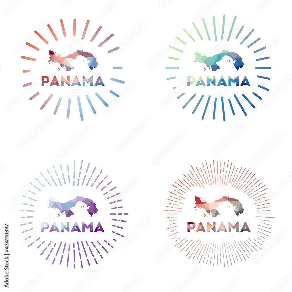 Panama low poly sunburst set. Logo of country in geometric polygonal style. Vector illustration.
