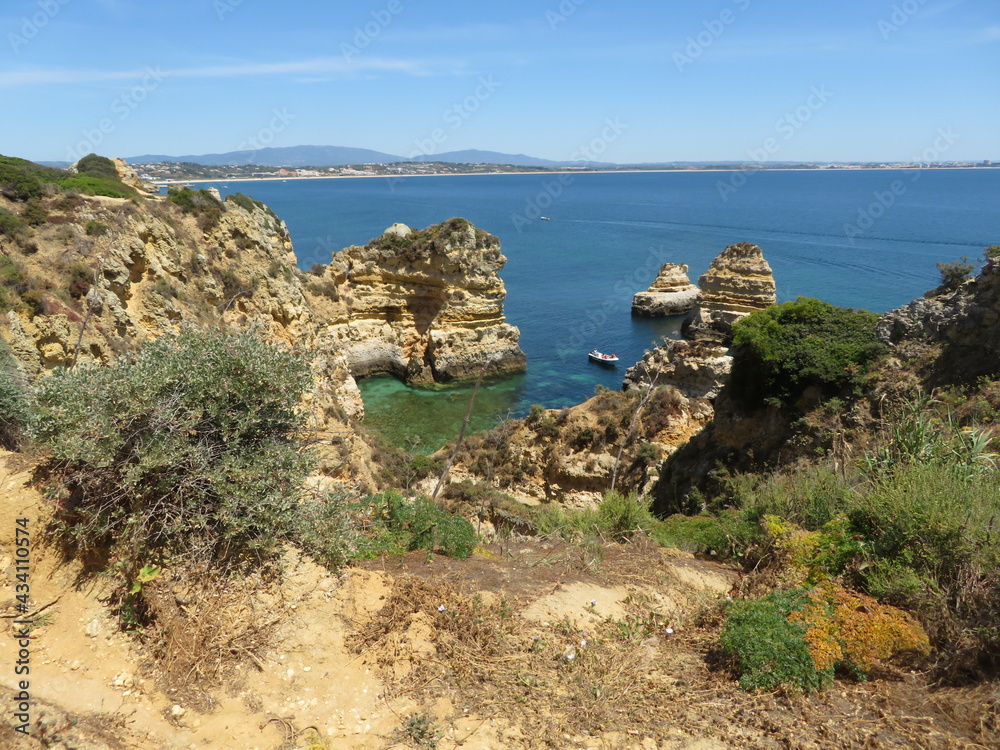 Rock stacks, beaches, Lagos, Algarve, Portugal