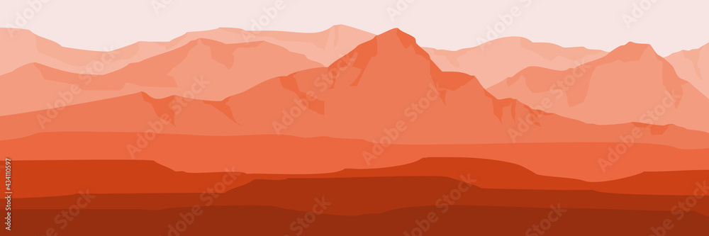 sunset over mountain landscape flat design vector illustration for background template, banner background, wallpaper, web banner, tourism design and backdrop template
