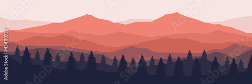 mountain landscape flat design vector illustration for background template, banner background, wallpaper, web banner, tourism design and backdrop template