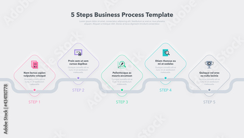Modern business process template with 5 steps. Easy to use for your website or presentation.