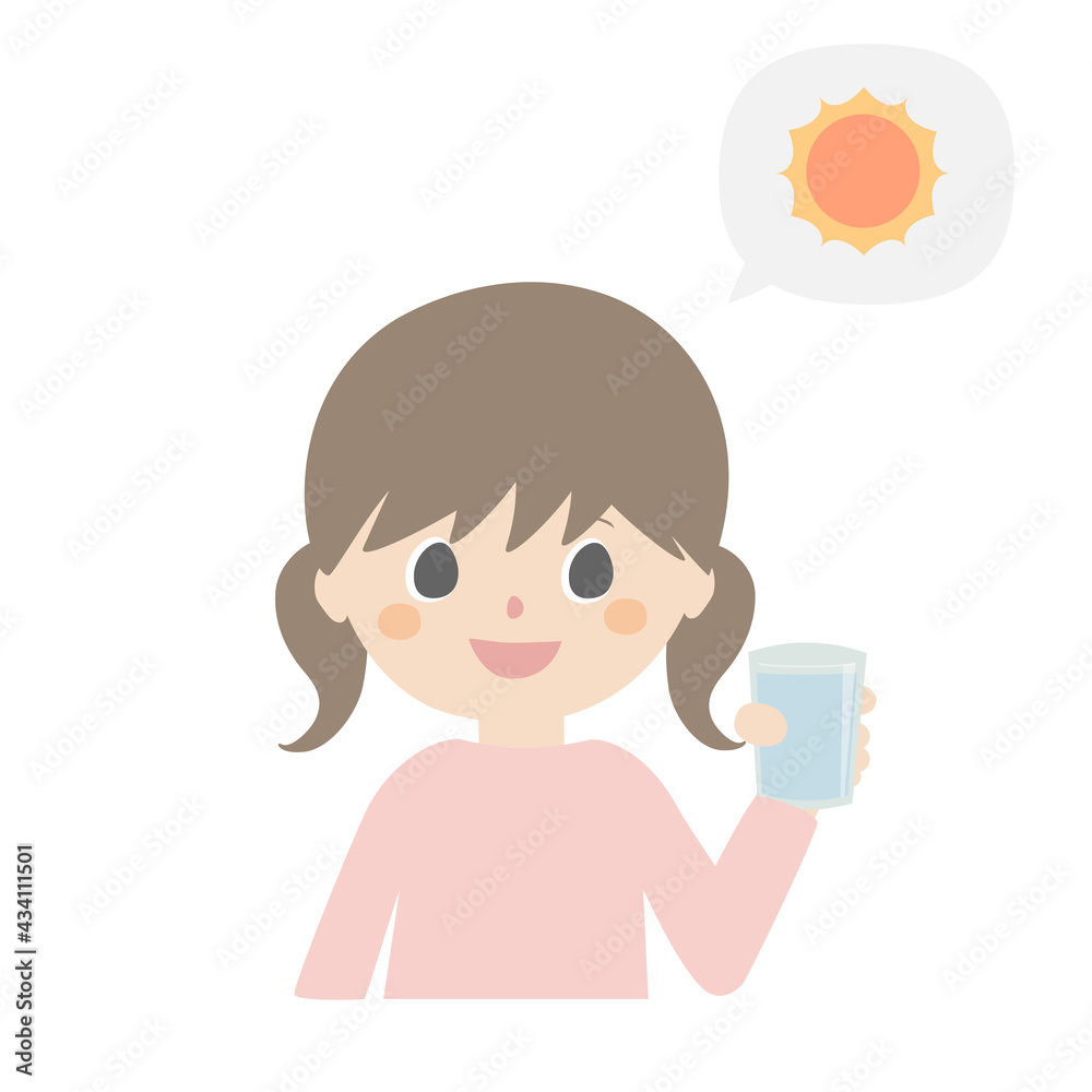 Girl with a glass of water in the morning.