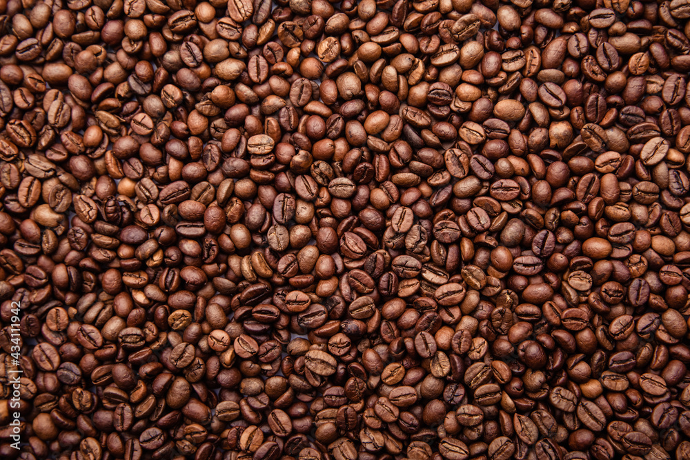 Fototapeta premium Close-up horizontal shot of brown coffee beans