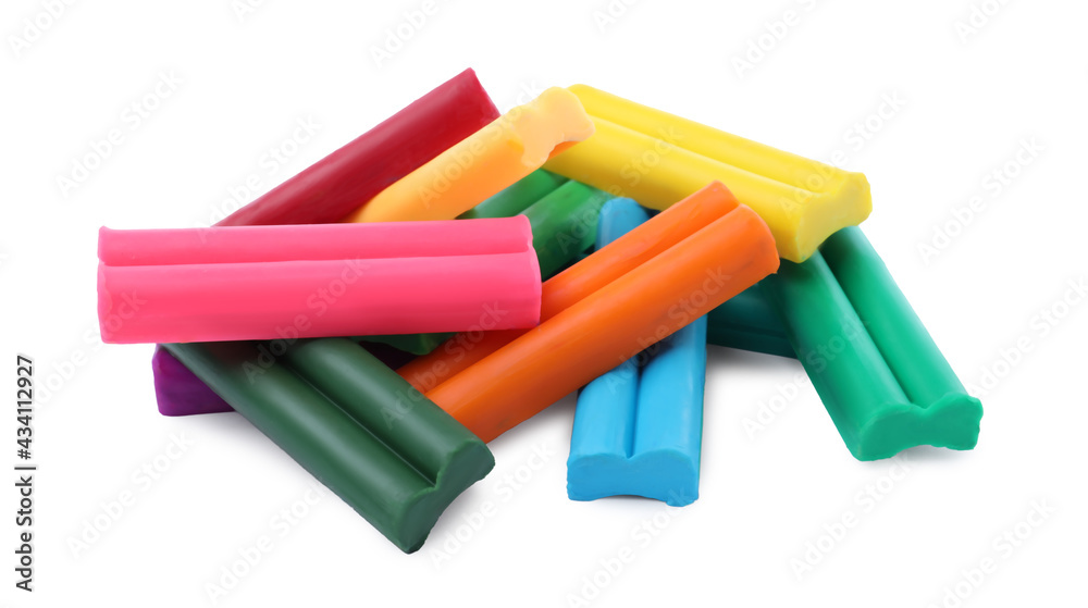 Many different colorful plasticine pieces on white background Many different colorful plasticine pieces on white background