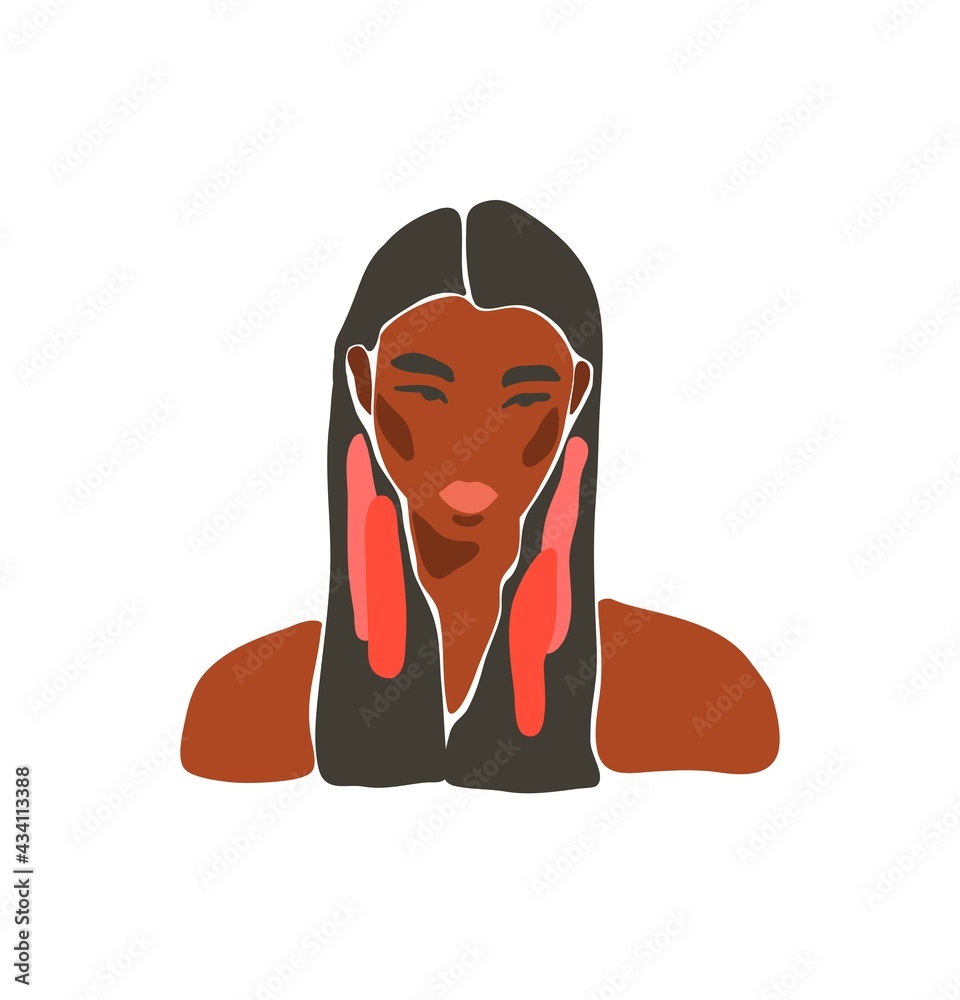 Hand drawn vector abstract stock flat graphic contemporary line art,aesthetic fashion illustration with bohemian,beautiful modern female portrait in simple trendy style isolated on pastel background Hand drawn vector abstract stock flat graphic contemporary line art,aesthetic fashion illustration with bohemian,beautiful modern female portrait in simple trendy style isolated on pastel background