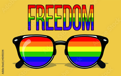 Sunglasses with a rainbow. Symbol for lgbt rights.