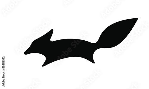 A fox symbol isolated, black running fox icon, a fox silhouette, a black fox sign, wild forest animal in motion