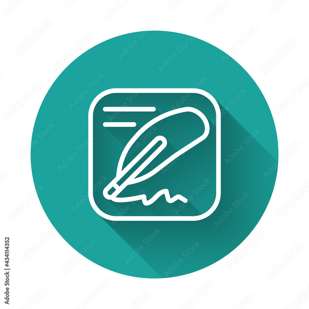 White line Declaration of independence icon isolated with long shadow background. Green circle button. Vector White line Declaration of independence icon isolated with long shadow background. Green circle button. Vector