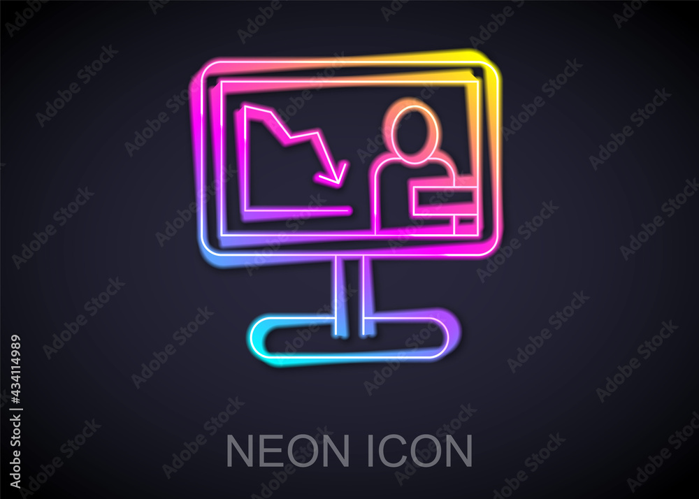 Glowing neon line Global economic crisis news icon isolated on black background. World finance crisis. Vector Glowing neon line Global economic crisis news icon isolated on black background. World finance crisis. Vector