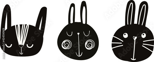 vector cute baby illustration with animal muzzles, scandinavian style