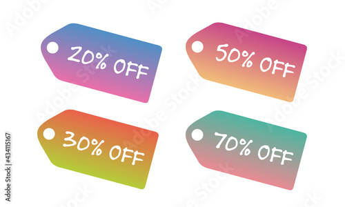 Set of colorful discount label tags. flat design. isolated white. vector illustration
