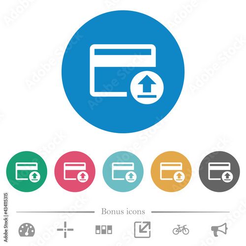 Credit card money deposit flat round icons